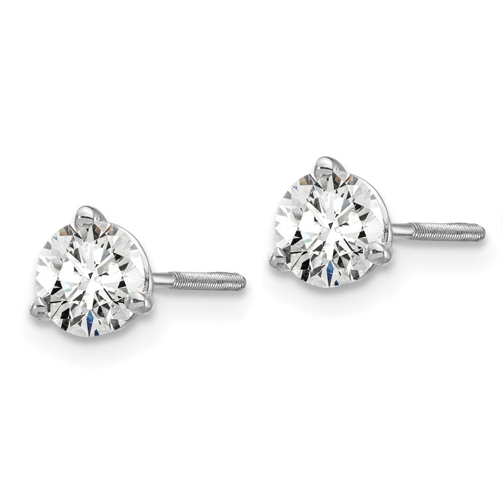 14k White Gold 2/3 ctw Lab Grown Diamond VS+ F+ Round 3 Prong Heavy Wt. Screwback Stud Earrings