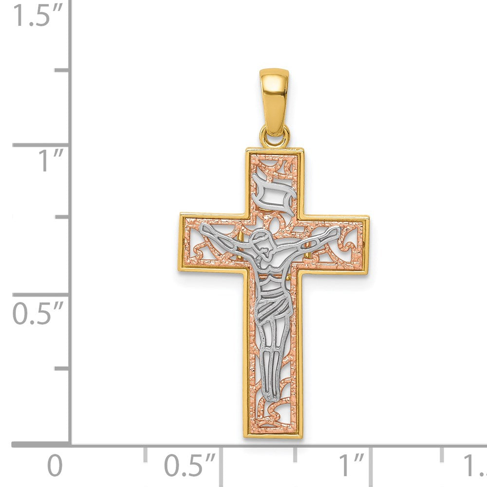 14K Two-Tone w/White Rhodium Crucifix Pendant