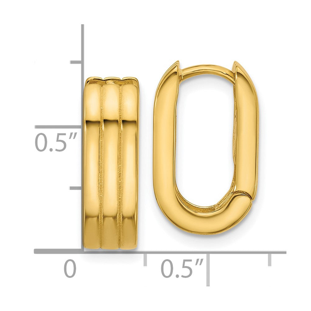 14K Polished / Grooved Hinged Huggie Hoop Earrings
