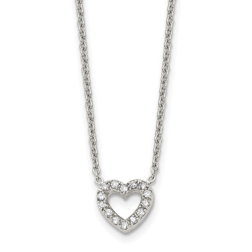 Stainless Steel Polished w/CZ Heart 18in Necklace