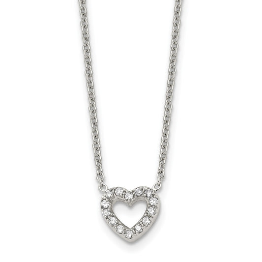 Stainless Steel Polished w/CZ Heart 18in Necklace