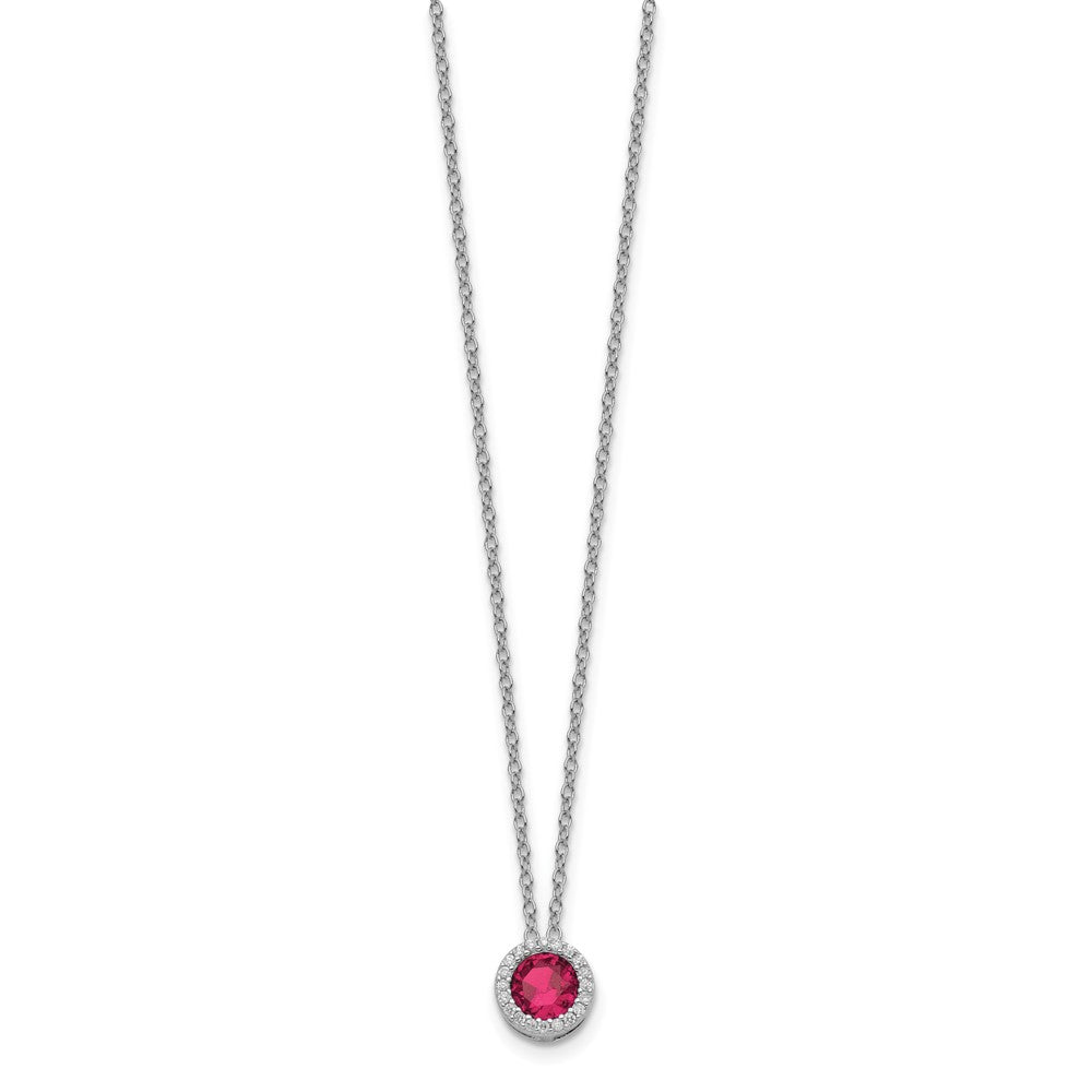 Cheryl M Sterling Silver Rhodium-plated Brilliant-cut Lab Created Ruby and Brilliant-cut White CZ Round Halo 18 Inch Necklace 18 Inches