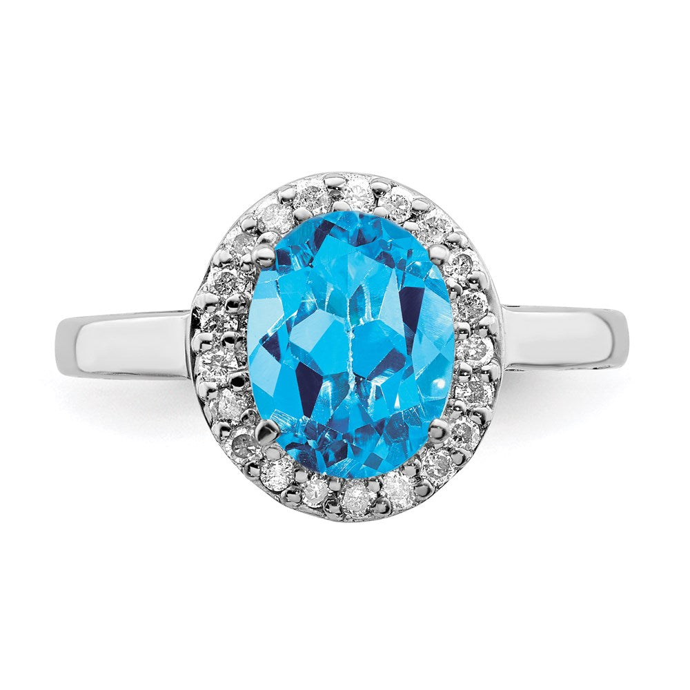 Sterling Silver Rhodium Oval Blue Topaz & Diam. Ring
