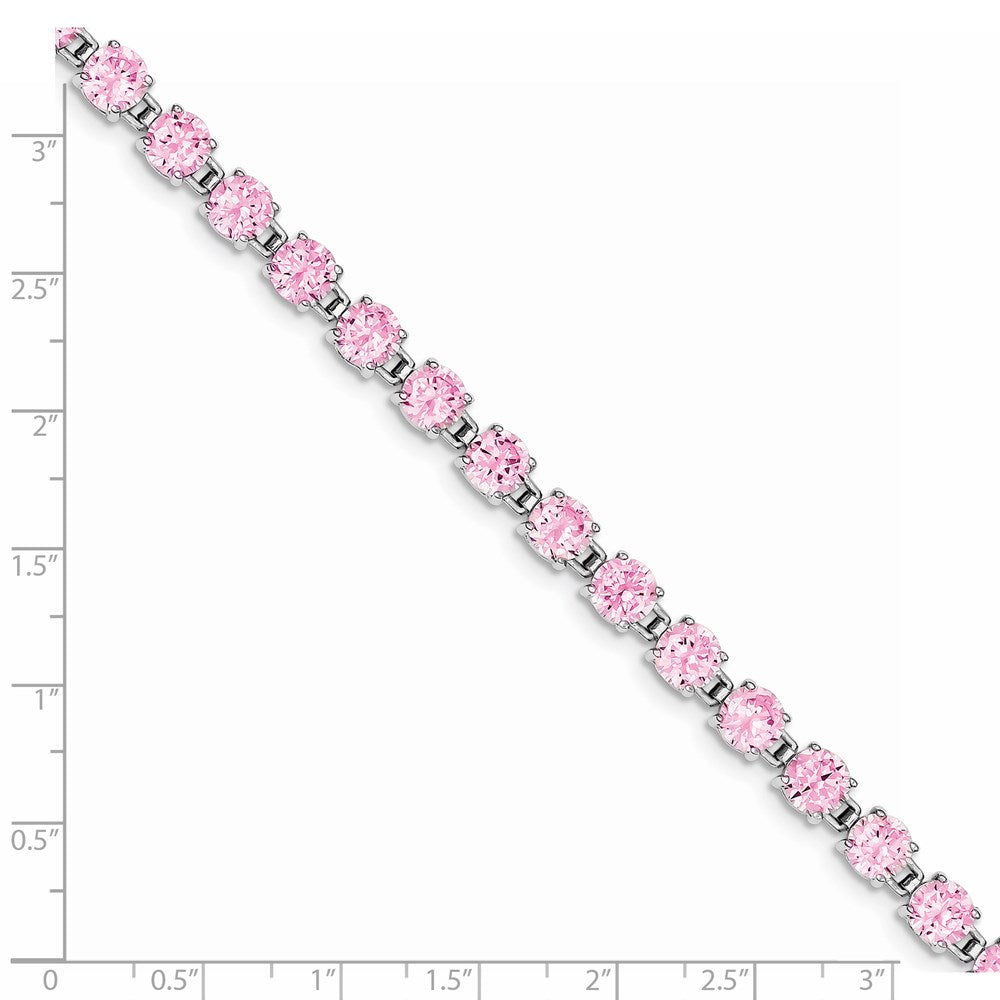 Sterling Silver Rhodium Plated Pink CZ 7 inch Tennis Bracelet 7 inches