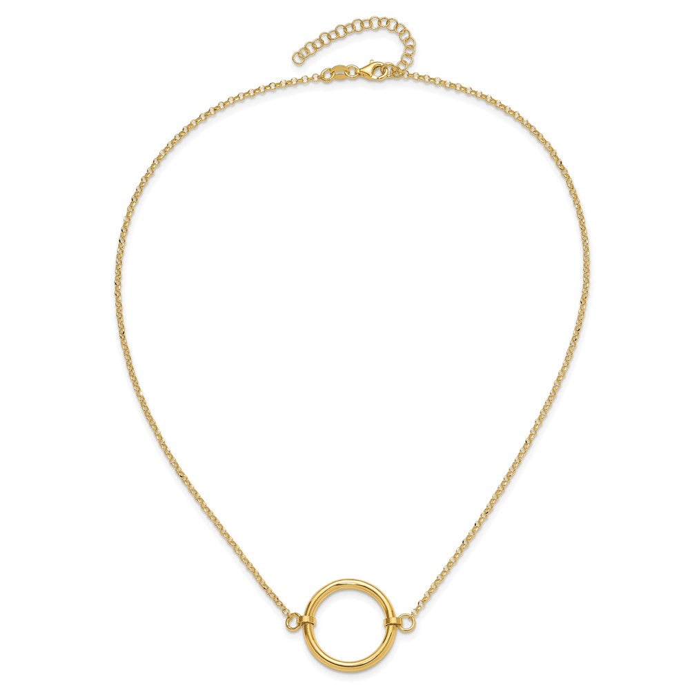 Sterling Silver Gold-tone Polished Circle w/ 2in ext. Necklace