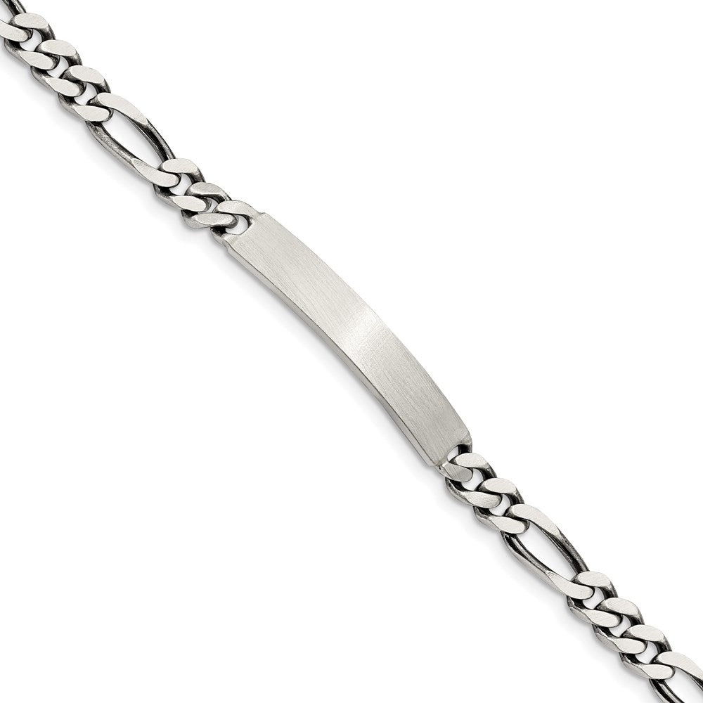 Sterling Silver 7inch Engraveable Antiqued Figaro Link ID Bracelet 7 inches