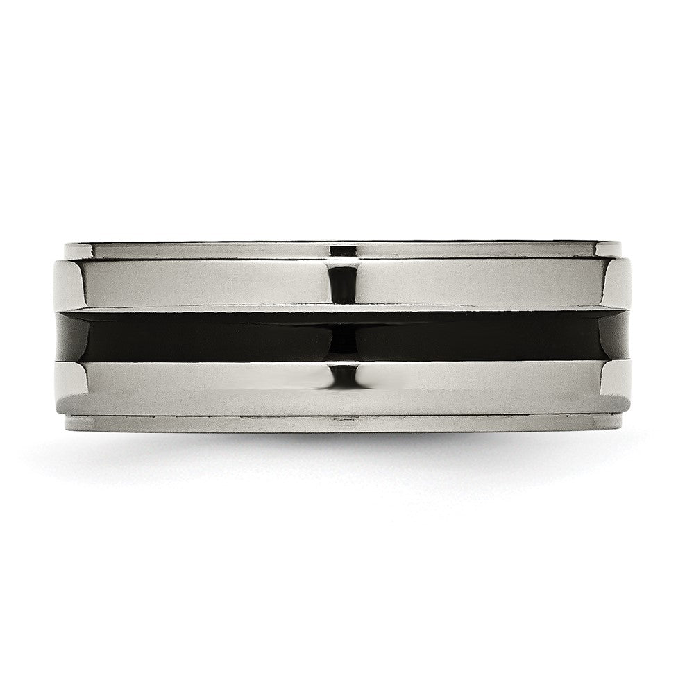 Titanium Polished Black Enamel 8mm Ridged Edge Band Size - 7