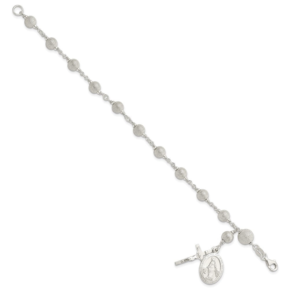 Sterling Silver Polished Laser-cut Rosary Bracelet 7.75 inches