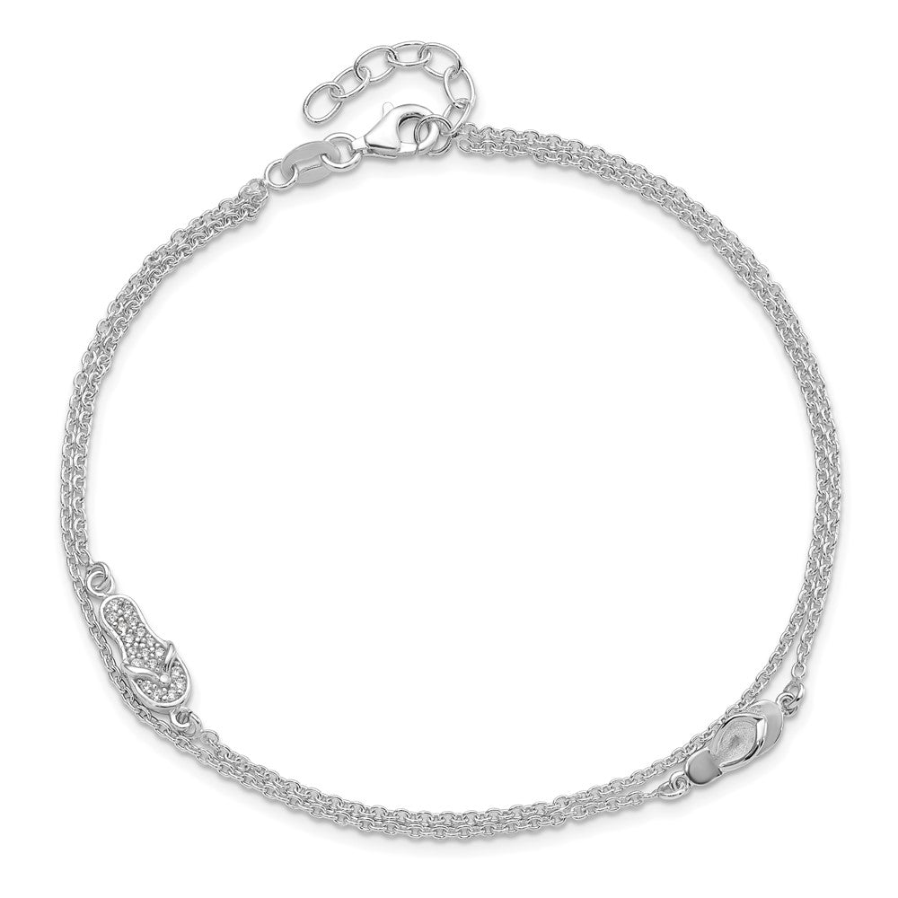 Sterling Silver CZ Flip Flop 9in Plus 1in Ext. Anklet 9 inches