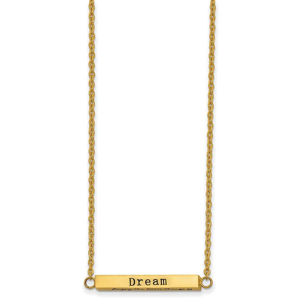Stainless Steel Polished Yellow IP w/CZ ENJOY 16in w/2in ext Bar Necklace