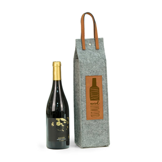 Bey Berk Uncork & Unwind Felt Wine Tote With Brown Accents