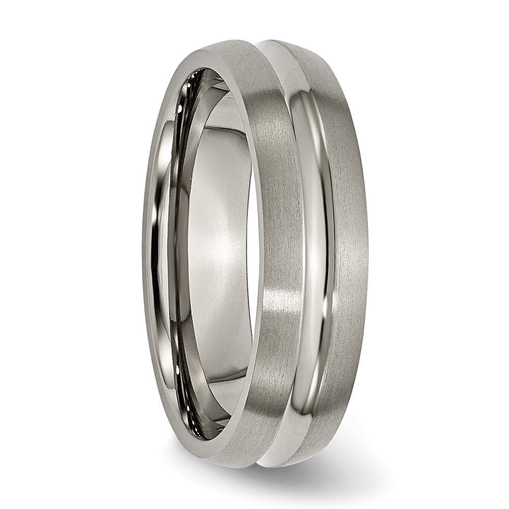 Titanium Brushed and Polished 6mm Grooved Band Size - 6.5
