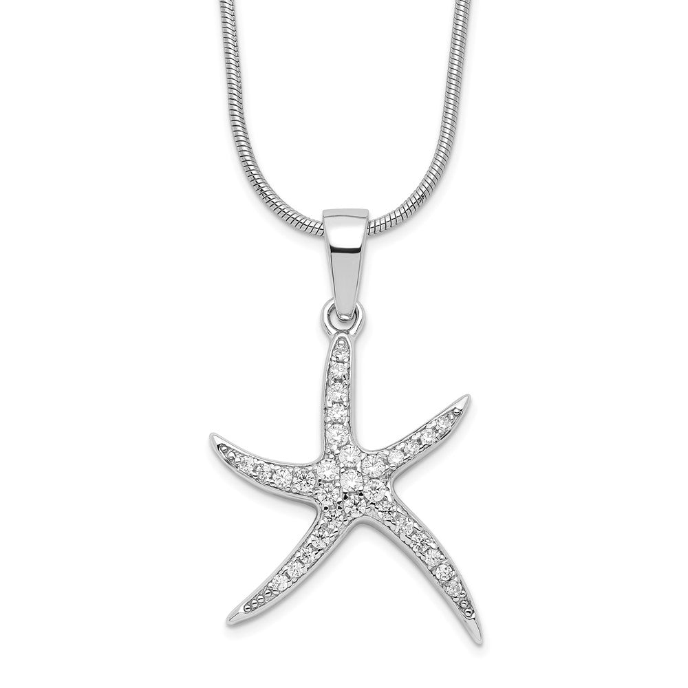 Brilliant Embers Sterling Silver Rhodium-plated 31 Stone 18 inch Micro Pav‚ CZ Starfish Necklace with 2 Inch Extender 18 Inches