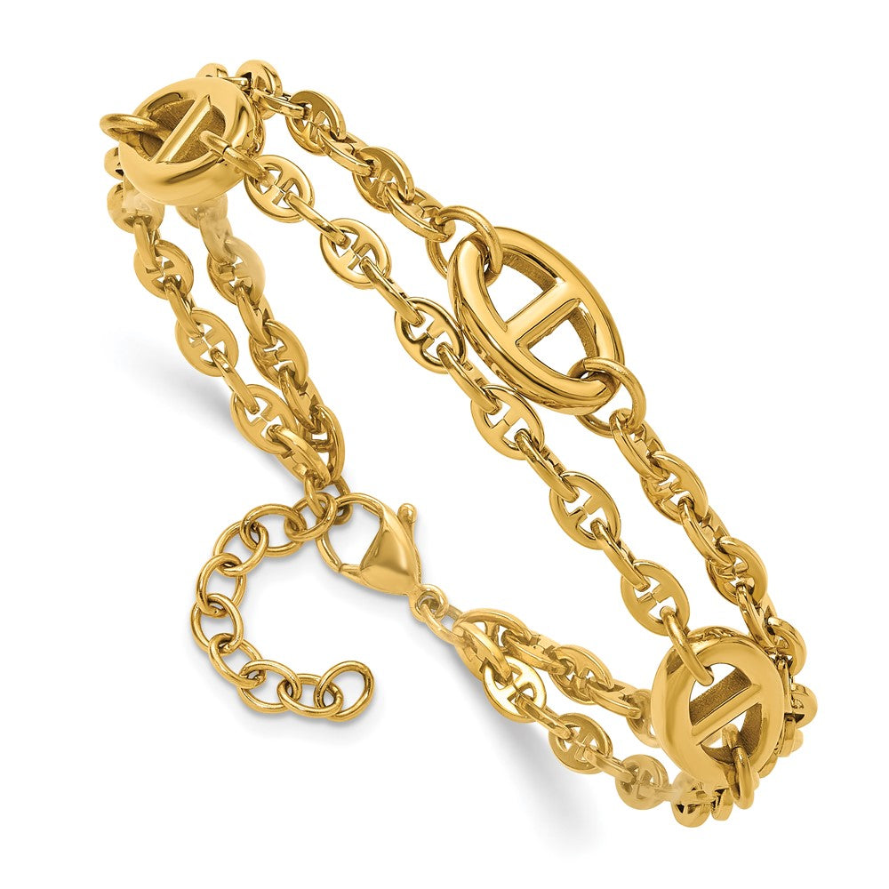 Chisel Stainless Steel Polished Yellow IP-plated Two-Strand Anchor Link 7 inch Plus a 1.25 inch Extension Bracelet 8.25 inches