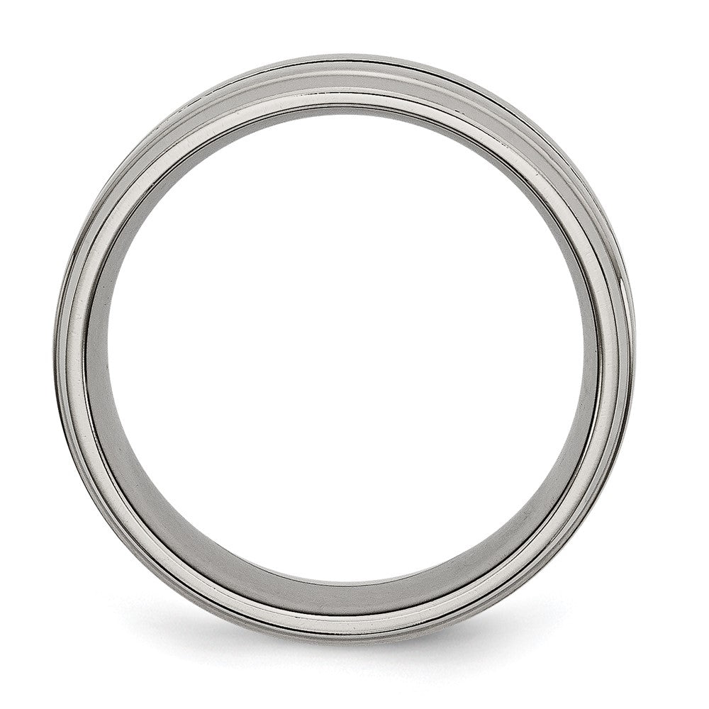 Titanium Brushed and Polished 8mm Grooved Ridged Edge Band Size - 8.5