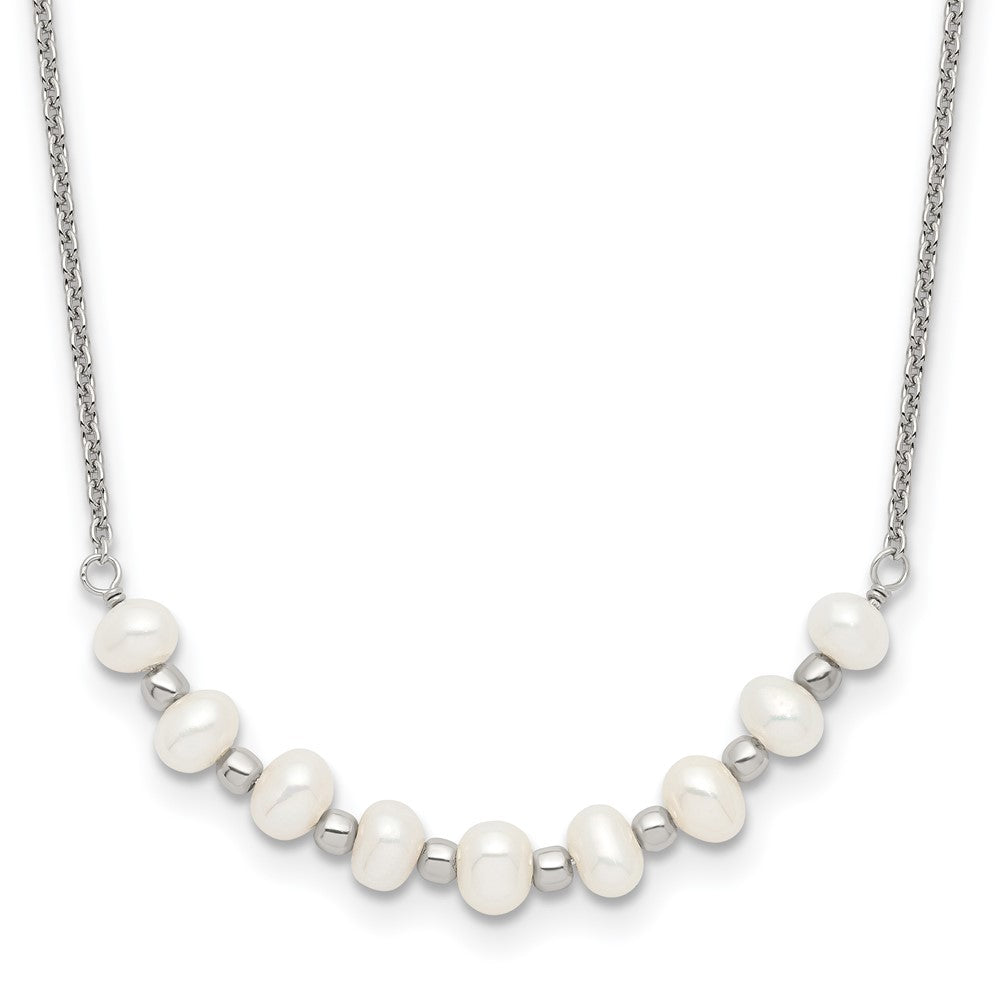 Sterling Silver Polished & Beaded 3-4mm Semi-round Freshwater Cultured Pearl Curved Children's Necklace 16.5 Inches