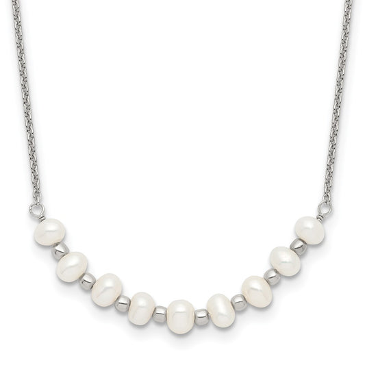 Sterling Silver Polished & Beaded 3-4mm Semi-round Freshwater Cultured Pearl Curved Children's Necklace 16.5 Inches