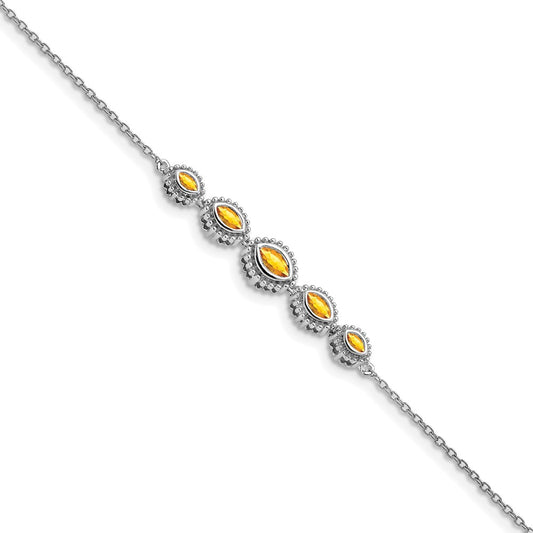 14k White Gold Marquise Citrine Bracelet 7  inches