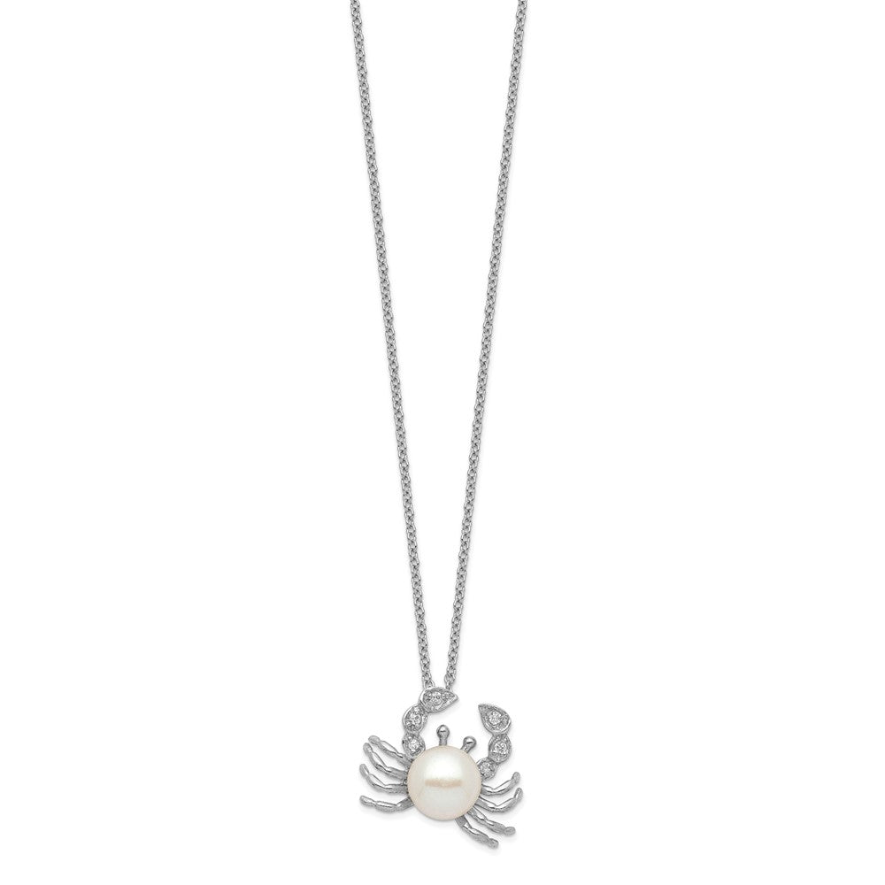 Cheryl M Sterling Silver Rhodium-plated Freshwater Cultured Pearl and Brilliant-cut CZ Crab 18 Inch Necklace 18 Inches