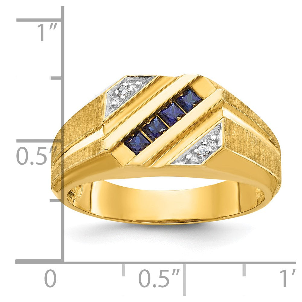 14k IBGoodman Men's Created Sapphire and Diamond Satin Complete Ring