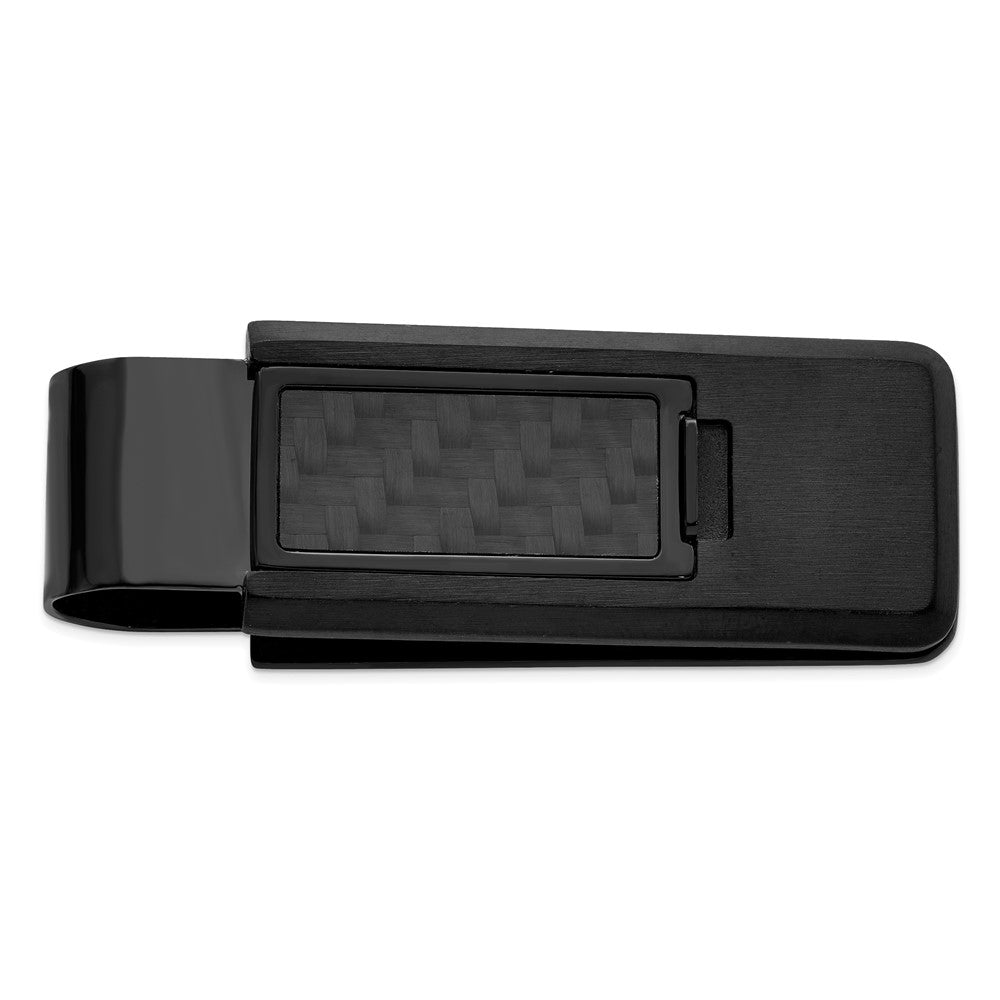 Kelly Waters Stainless Steel IP-Black Carbon Fiber Inlay Flip Money Clip