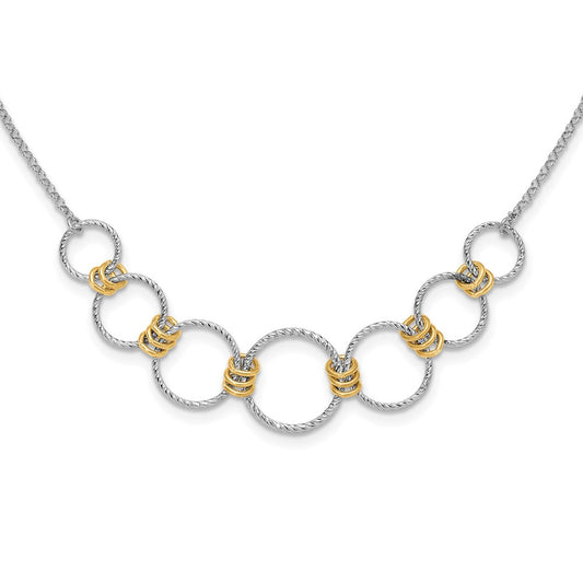 Sterling Silver RH/Gold-plt Dia.-Cut Circles with 2in ext Necklace
