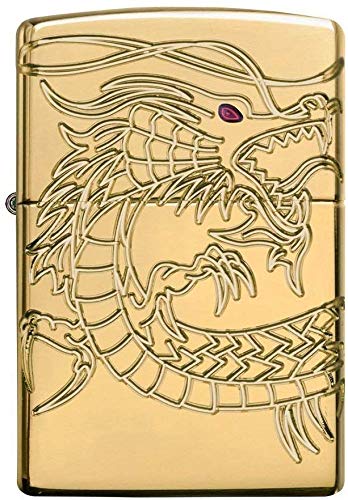 Zippo Chinese Dragon Armor High Polish Gold Plate Windproof Pocket Lighter