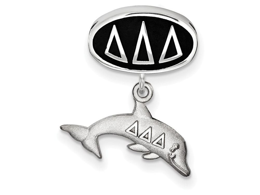 Sterling Silver LogoArt Delta Delta Delta Sorority Greek Letters Enameled Oval with Dolphin Dangle Bead