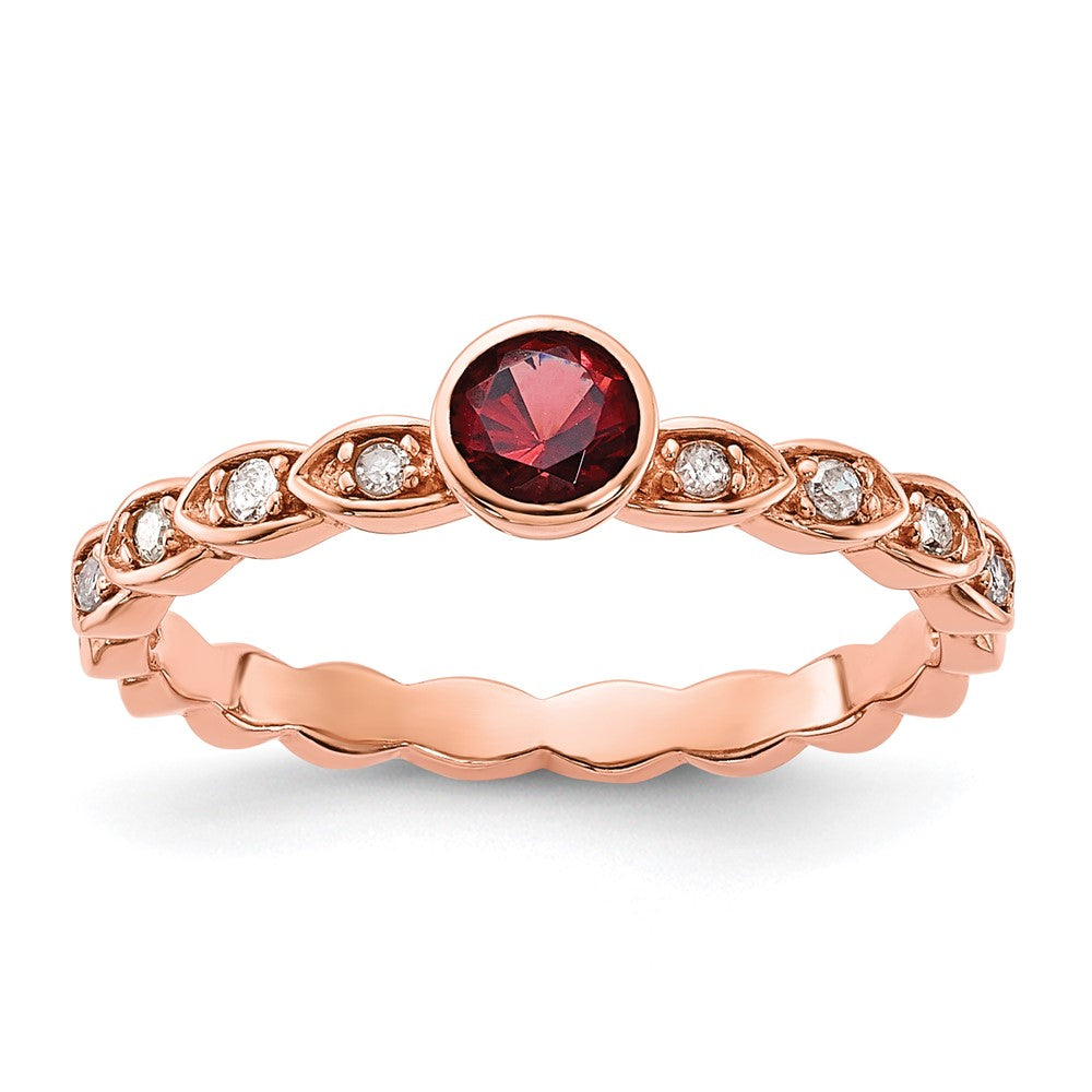 Sterling Silver Rose Tone Garnet and Diamond Ring