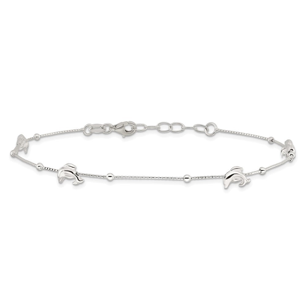 Sterling Silver Polished Dolphin9in Plus 1in Ext. Anklet 9 inches