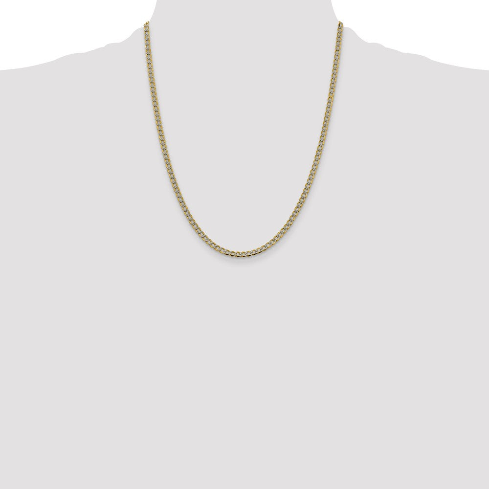 14K 22 inch 3.4mm Semi-Solid with Rhodium Pav‚ Curb with Lobster Clasp Chain