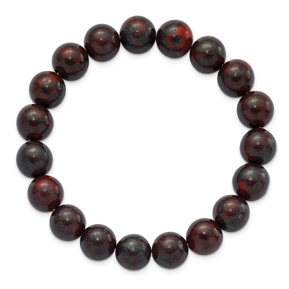Black and Red Agate Beaded Stretch Bracelet 6.75 inches