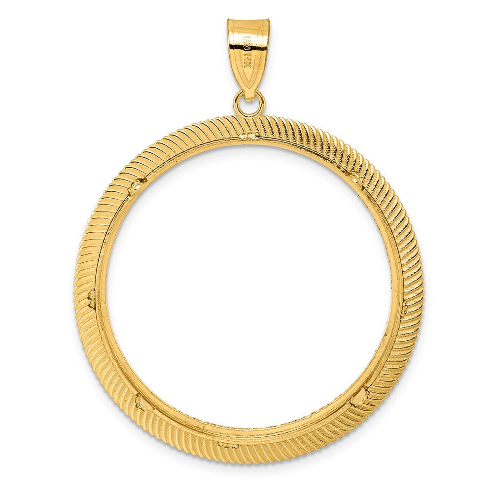 14k Diamond Cut Scalloped with 32.0mm Prong Coin Bezel Pendant