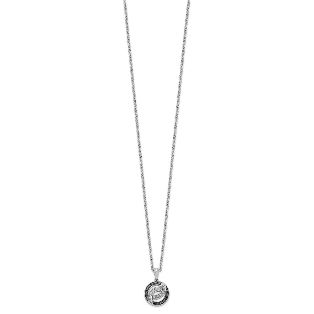White Night Sterling Silver Rhodium-plated Black and White Diamond 18 Inch Necklace with 2 Inch Extender 18 Inches