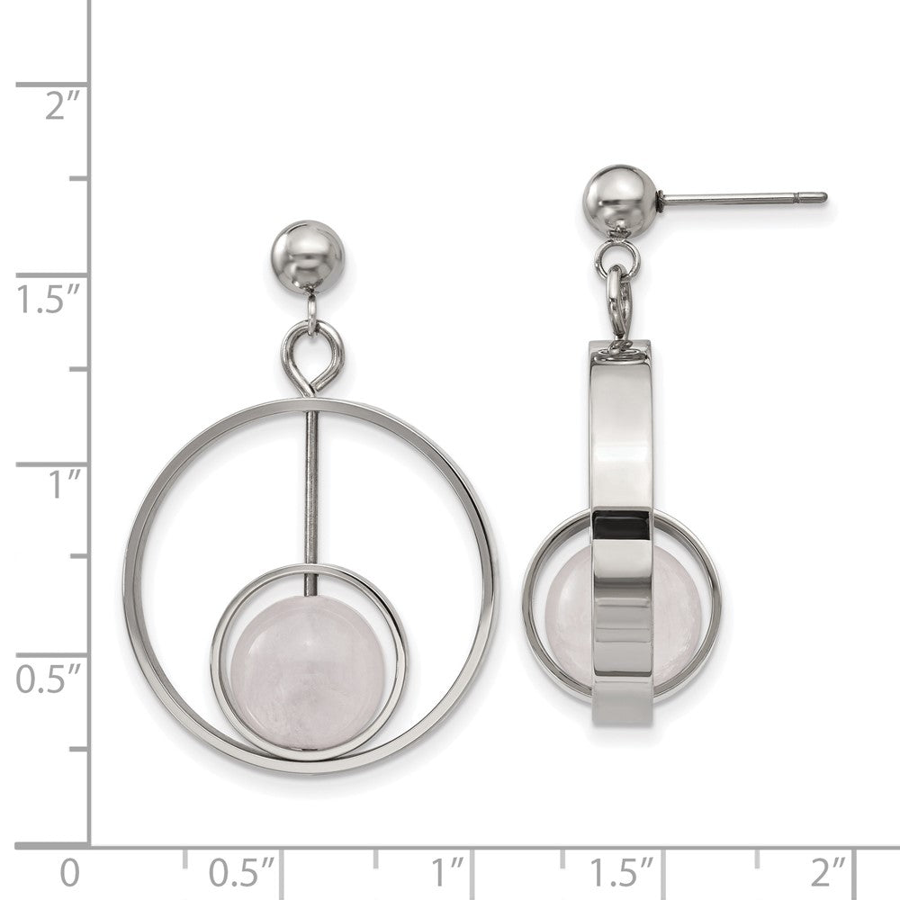 Stainless Steel Polished with Rose Quartz Moveable Post Dangle Earrings