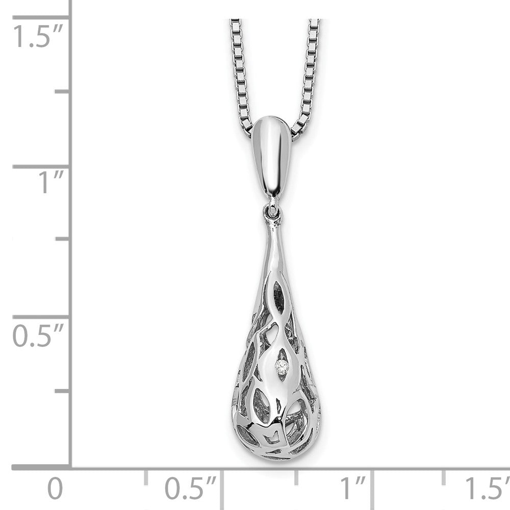 White Ice Sterling Silver Rhodium-plated 18 Inch Diamond Filigree Teardrop Necklace with 2 Inch Extender 18 Inches