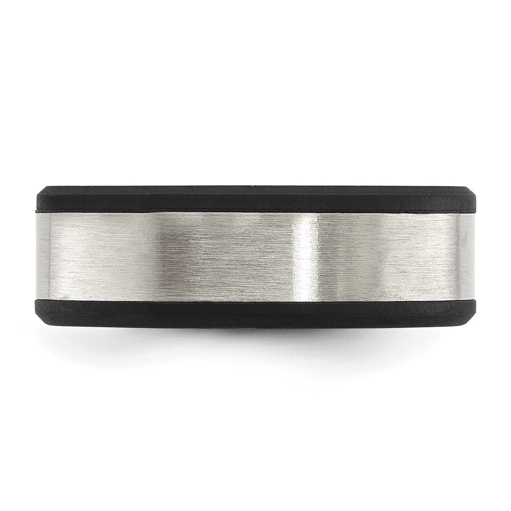 Chisel Stainless Steel Brushed Black Silicone Center 8mm Band Size - 8