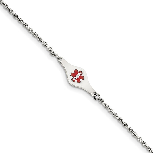 Sterling Silver Rhodium-plated Medical ID Rope Link Bracelet 8 inches