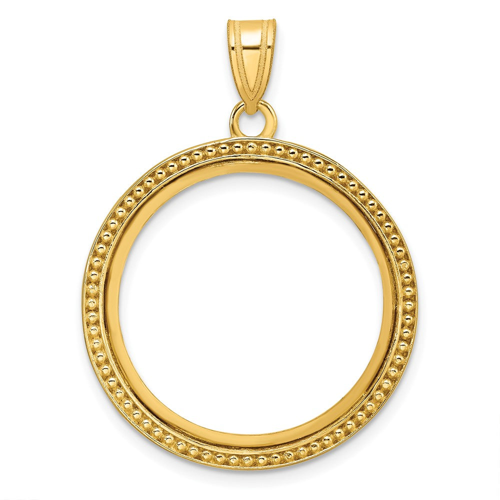 Wideband Distinguished Coin Jewelry 10k Polished and Beaded 22.0mm Prong Coin Bezel Pendant