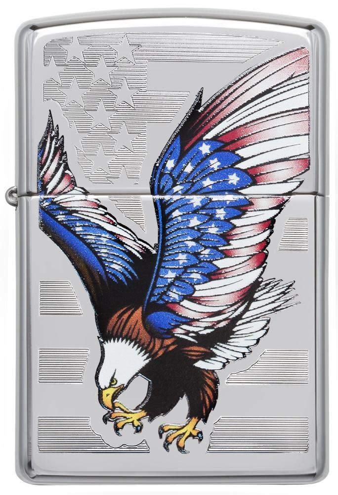 Zippo Flag Design Eagle High Polish Chrome Pocket Lighter