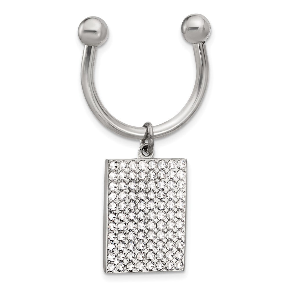 Silver-tone Crystal Rectangle Key Ring