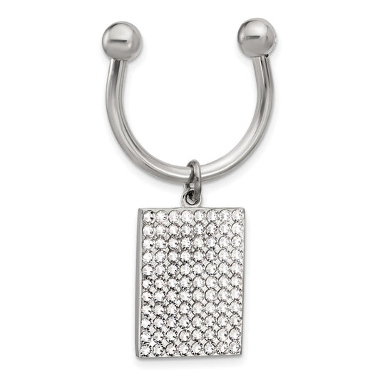 Silver-tone Crystal Rectangle Key Ring