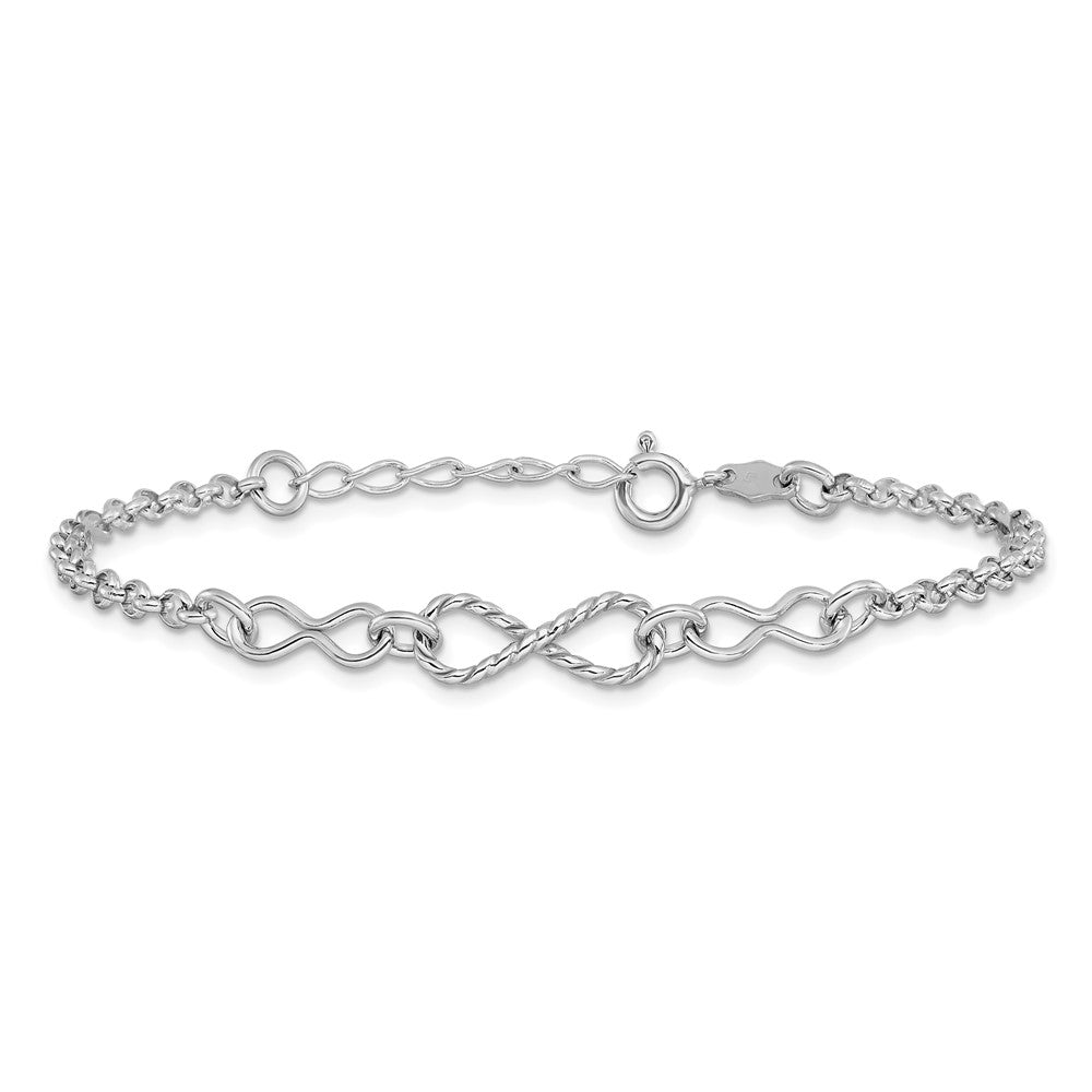 Sterling Silver Rhodium-plt Twisted Infinity w/1in ext. Bracelet