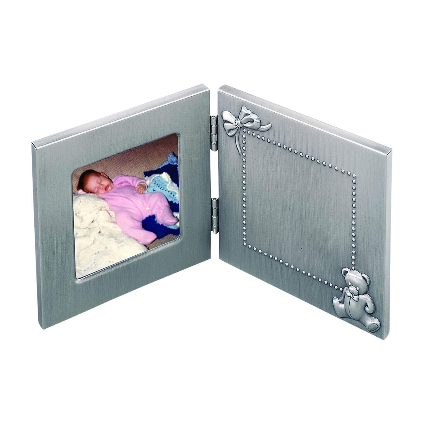 Pewter Finish Hinged Baby 3x3 Photo Frame - Engravable Personalized Gift Item