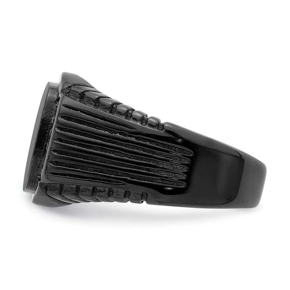 Stainless Steel Polished Black IP-plated with Black CZ Signet Ring Size - 10