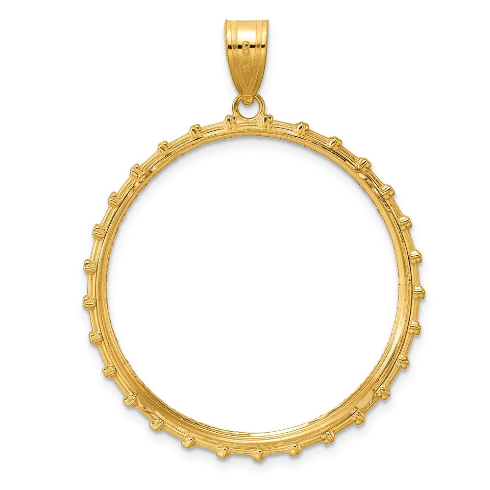 14k Diamond Cut Columns with 32.7mm Prong Coin Bezel Pendant