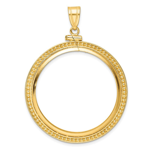Wideband Distinguished Coin Jewelry 10k Polished and Beaded 32.7mm x 3.00mm Screw Top Coin Bezel Pendant