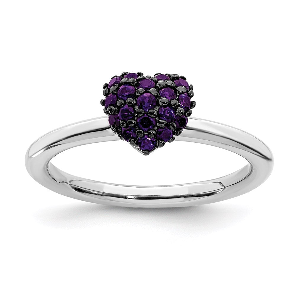 Sterling Silver Amethyst Stackable Expressions Heart Ring Size -10