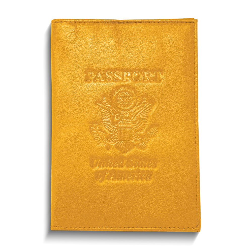Yellow Genuine Cowhide Leather RFID Blocking Passport Wallet with 3 Interior Slots QGM22569
