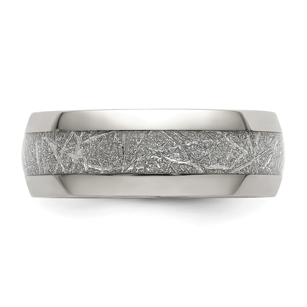 Stainless Steel Polished Glitter Paper Inlay Center 8mm Band Size - 12